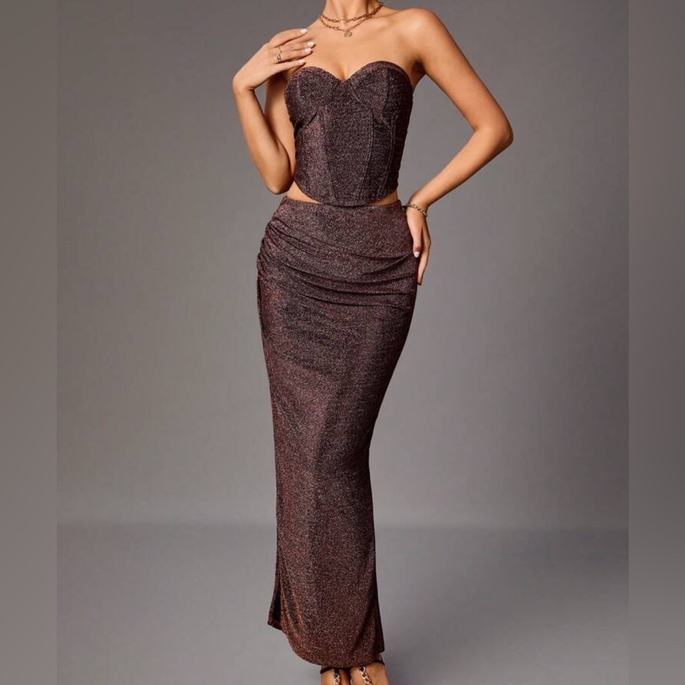 Brown Glitter Corset and Skirt Set Size L Tall